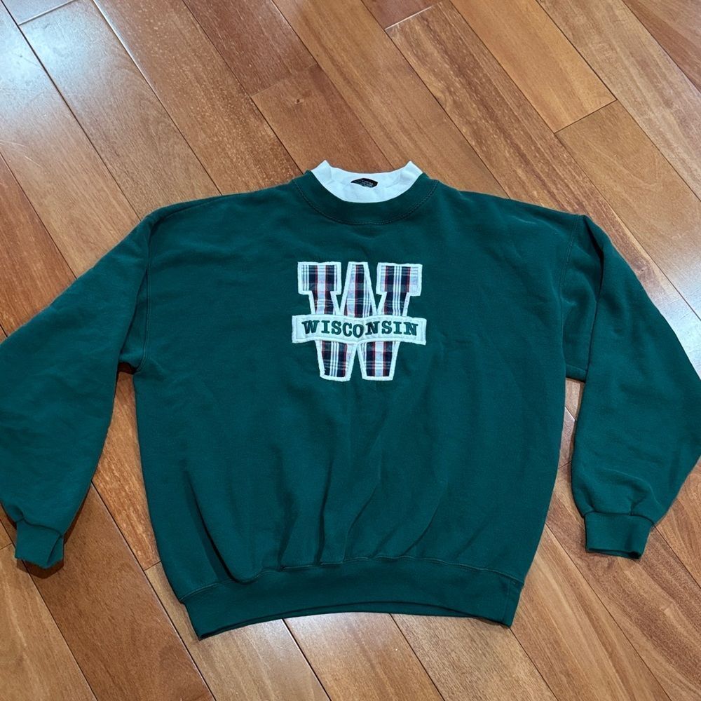 Garment Graphic Vintage Wisconsin Green Crewneck Patch‎ Sweatshirt size XL